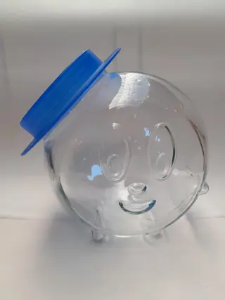 Vintage Glass Candy or Cookie Jar with Funny Face Lid - Borgonovo Design, 1980s Italian Glassware