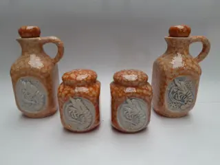 vintage peper en zout stel en olie en azijn set - aardewerk - langoustine kreeft
