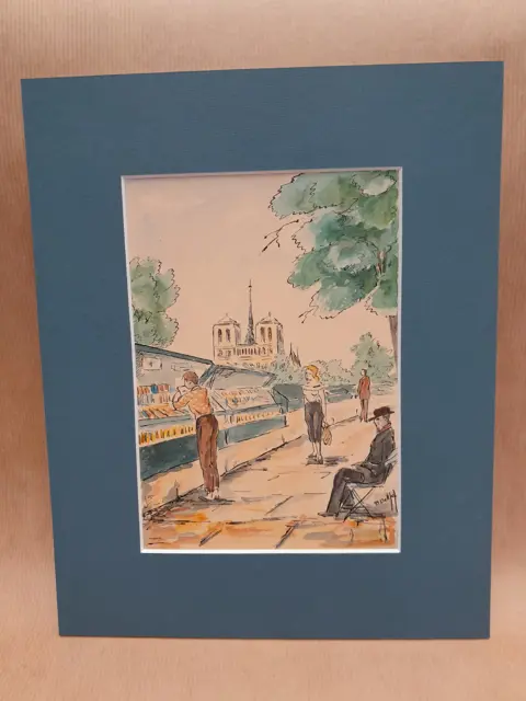 aquarel Franse markt met Notre Dame - Parijs - jaren 70