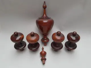 set van 6 antique turned wooden furniture ornaments - finial