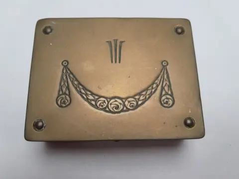 Vintage Art Deco Style Ges Gesch German Brass Stamp or pill Box Case