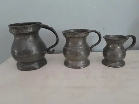 Antique Pewter measuring cup set - Gaskell & Chambers Birmingham