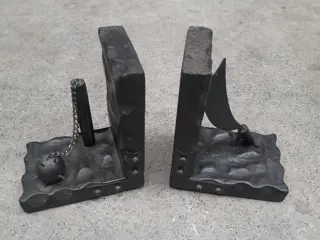 Vintage Medieval Weapons Bookends Handcrafted Spain Wood & Metal