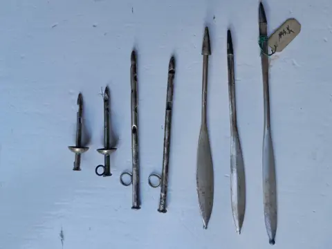 antieke zilveren melkpennen - uierprikkers - set van 7 - 19e eeuw
