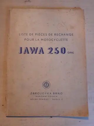 Jawa 250 cmc parts list - model 1947 - French