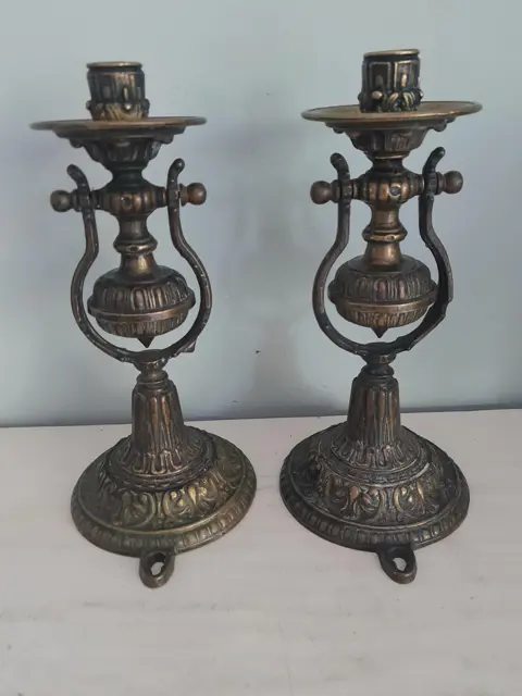 antieke bronzen scheepskandelaars - wandkandelaars - set van 2