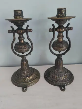 antieke bronzen scheepskandelaars - wandkandelaars - set van 2