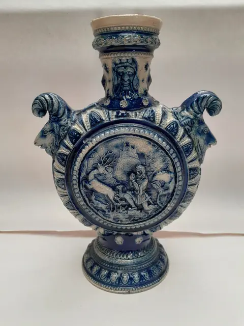 Antieke Westerwald aardewerk vaas blauw - Duitsland