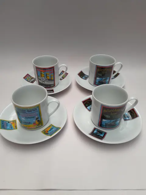 Vintage Holland Amerika Lijn - Mitterteich Bavaria - koffiekop en schotels - theekop en schotels - jaren 70 - set van 4