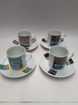 Vintage Holland Amerika Lijn - Mitterteich Bavaria - koffiekop en schotels - theekop en schotels - jaren 70 - set van 4