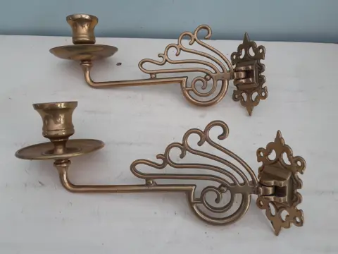Vintage antieke wandkandelaars kandelaar massief messing Scandinavische eenarmige pianokandelaars messing Art Deco Art Nouveau - set van 2