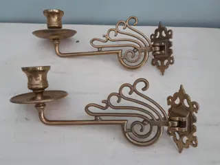 Vintage antieke wandkandelaars kandelaar massief messing Scandinavische eenarmige pianokandelaars messing Art Deco Art Nouveau - set van 2