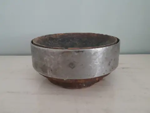 antieke kaasmal schaal - hout metaal - trinket tray - Nederland