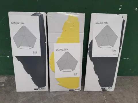 vintage Ikea Brakig lampenkap geel en grijs - set van 3