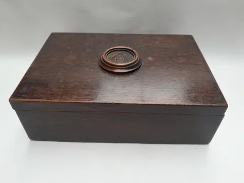 vintage wooden box with initials AH - jewelry box - sewing box