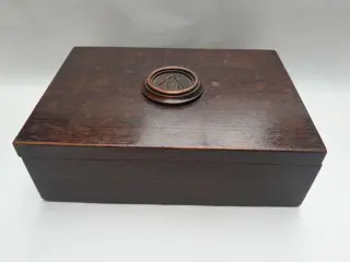 vintage wooden box with initials AH - jewelry box - sewing box