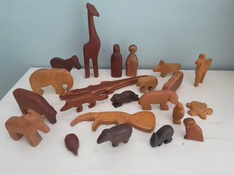 set of 22 vintage wooden toy animals