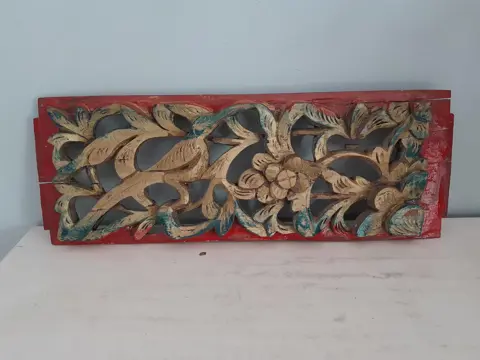 Antiek Chinees houten wandpaneel met vogel