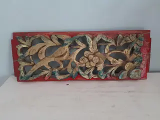 Antiek Chinees houten wandpaneel met vogel