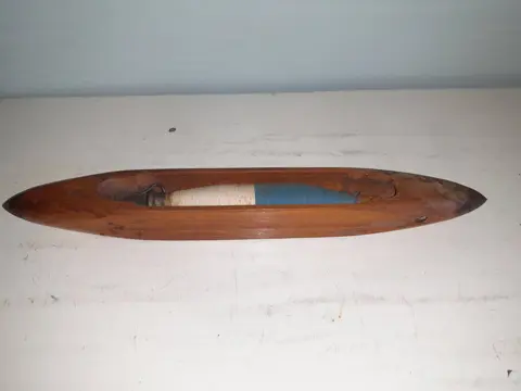 Vintage wooden weaving loom shuttle boat with  spool