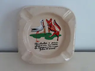 Vintage asbak vos en ooievaar Buchecker Co Luzern