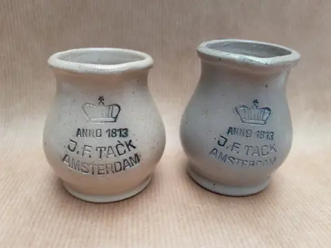 set van 2 kleine vintage J.F. Tack Amsterdam mosterd potten