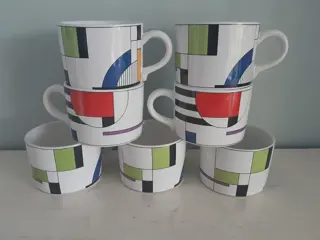 7 Vintage Sango Radius mokken bekers kopjes memphis