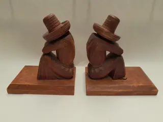 Vintage Mexicaanse houten boekensteunen man en vrouw - set van 2