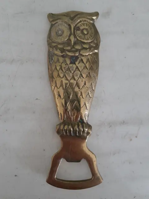 Vintage 1970s Solid Brass Owl Beer Bottle Opener