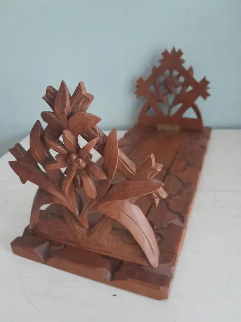 Antique hand carved foldable bookends Edelweiss - Switzerland
