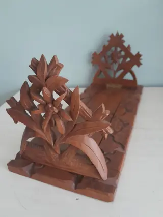 Antique hand carved foldable bookends Edelweiss - Switzerland