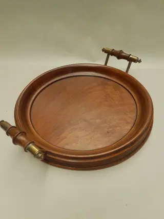 Antiek rond houten dienblad - Frankrijk