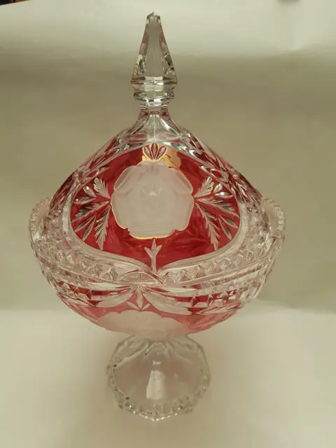 Vintage Bleikristall Ruby Red Stained Lead Crystal Candy Bowl with Lid -  Anna Hutte