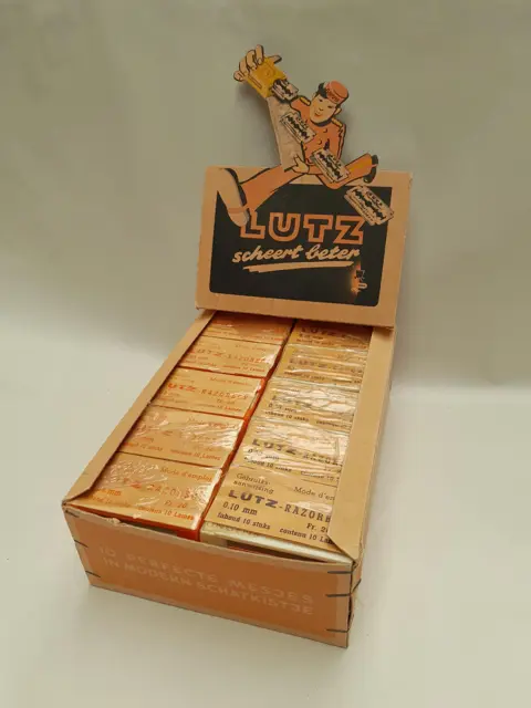 vintage Lutz RazorBoy scheermesjes display uit de jaren 50