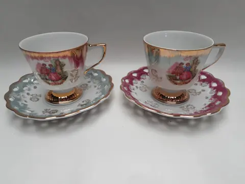 Vintage Versailles lusterware - theekopje met schotel - set van 2
