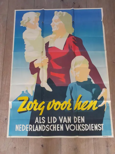 Origineel Affiche Nederlandse Volksdienst WWII - Winterhulp - NVD - 1940s