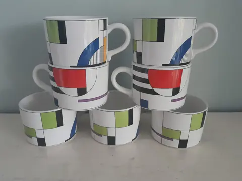 7 Vintage Sango Radius thee mokken bekers kopjes memphis