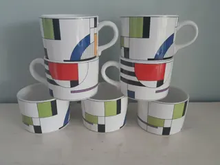 7 Vintage Sango Radius thee mokken bekers kopjes memphis