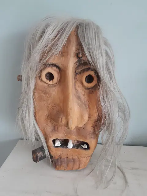 Vintage Tschäggättä masker - Zwitserland Lötschental-houtsnijwerk - jaren 70