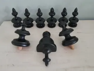 set of 9 antique turned wooden furniture ornaments - finial