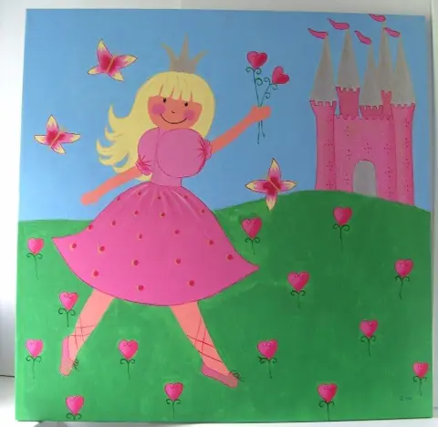 SCHILDERIJ PRINSES MET KASTEEL 100x100 cm SUPER GROOT