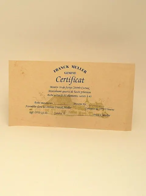 Franck Muller Certificate Zertifikat Warranty