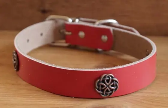 Leren hondenhalsband " Celtic knoop " Rood