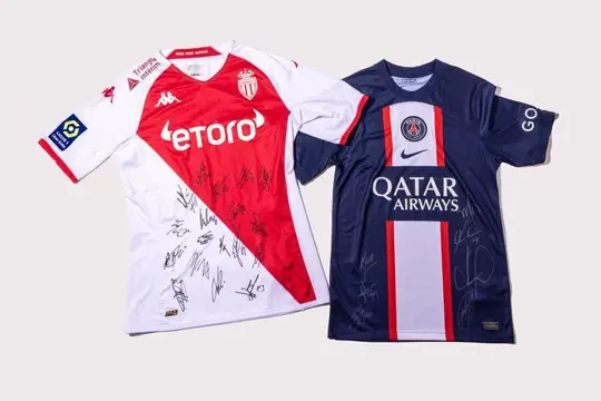 AS Monaco shirt gesigneerd door het team + PSG Gesigneerd