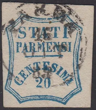 Italiaanse oude staten - Parma 1859 - Governo Provvisorio, c. 20 azzurro - Sassone n. 15