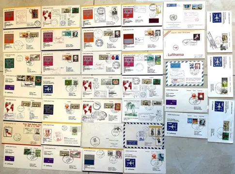 Duitsland, Bondsrepubliek 1974 - Lot of 36 airmail covers , first flights , travelled with Lufthansa airline : some scarce