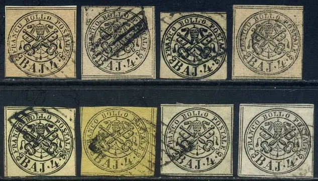 Italiaanse oude staten - Pauselijke Staat 1852 - 4 baj x 8 pieces. Different colours and colour shades including the rare greyish white. - Sassone N. 5A - 5Aa - 5Ab - 5Aba