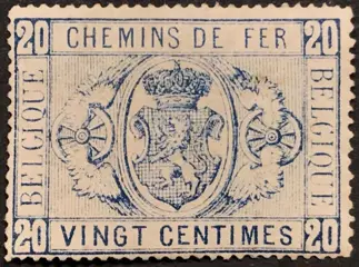 België 1879/1882 - Spoorwegzegel Rijkswapen - 1e emissie - 20 centimes Blauw - Mooie centrage - OBP TR2