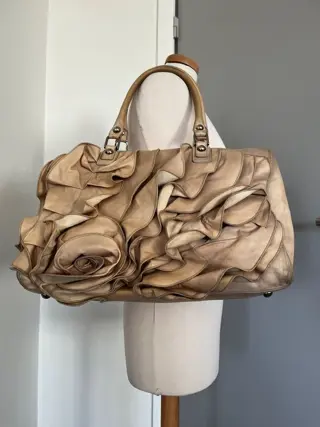 Valentino - Tan Soft Floral Wavy Leather Handbag - Handtas