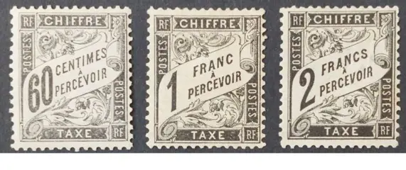 Frankrijk 1881/84 - Tax, Duval type, black, selection of 3 stamps - Yvert Taxes 21, 22 et 23